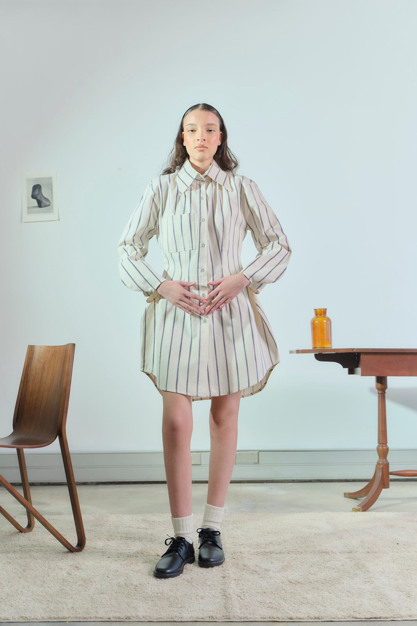 Bell Sleeve Sculptured Shirt Dress