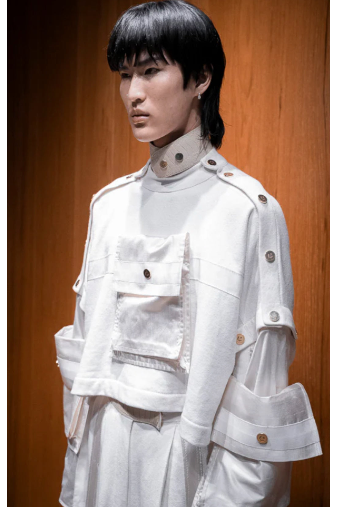 Moon white organic hemp cropped modular t-shirt with detachable elements