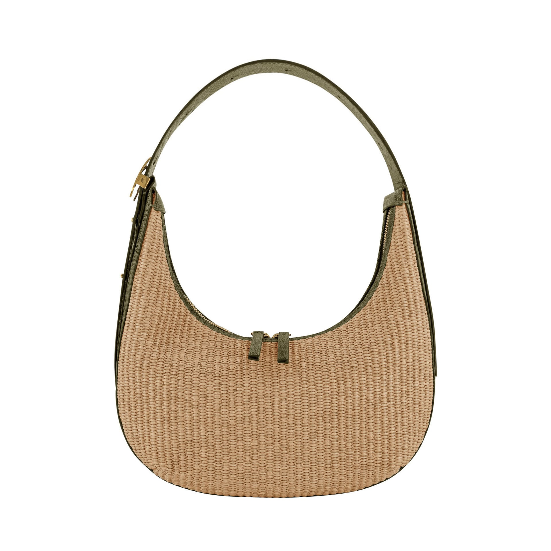 ASPEN IN NATURAL RAFFIA & FOREST GREEN OSRICH LEG