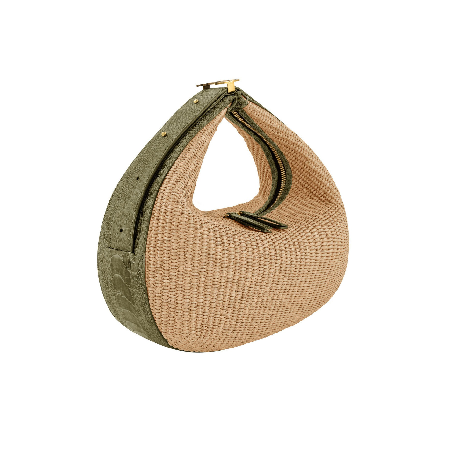 ASPEN IN NATURAL RAFFIA & FOREST GREEN OSRICH LEG