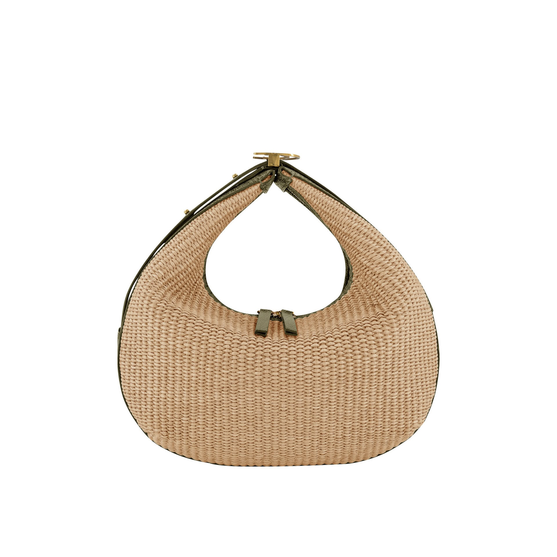 ASPEN IN NATURAL RAFFIA & FOREST GREEN OSRICH LEG