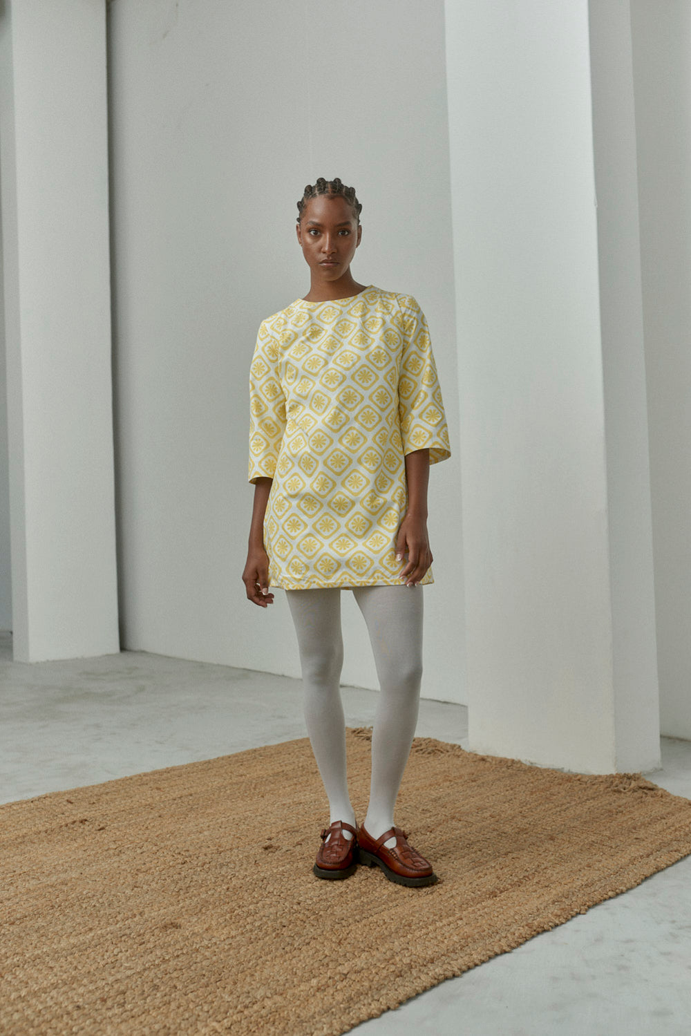 Yellow Mandarin Print Dress