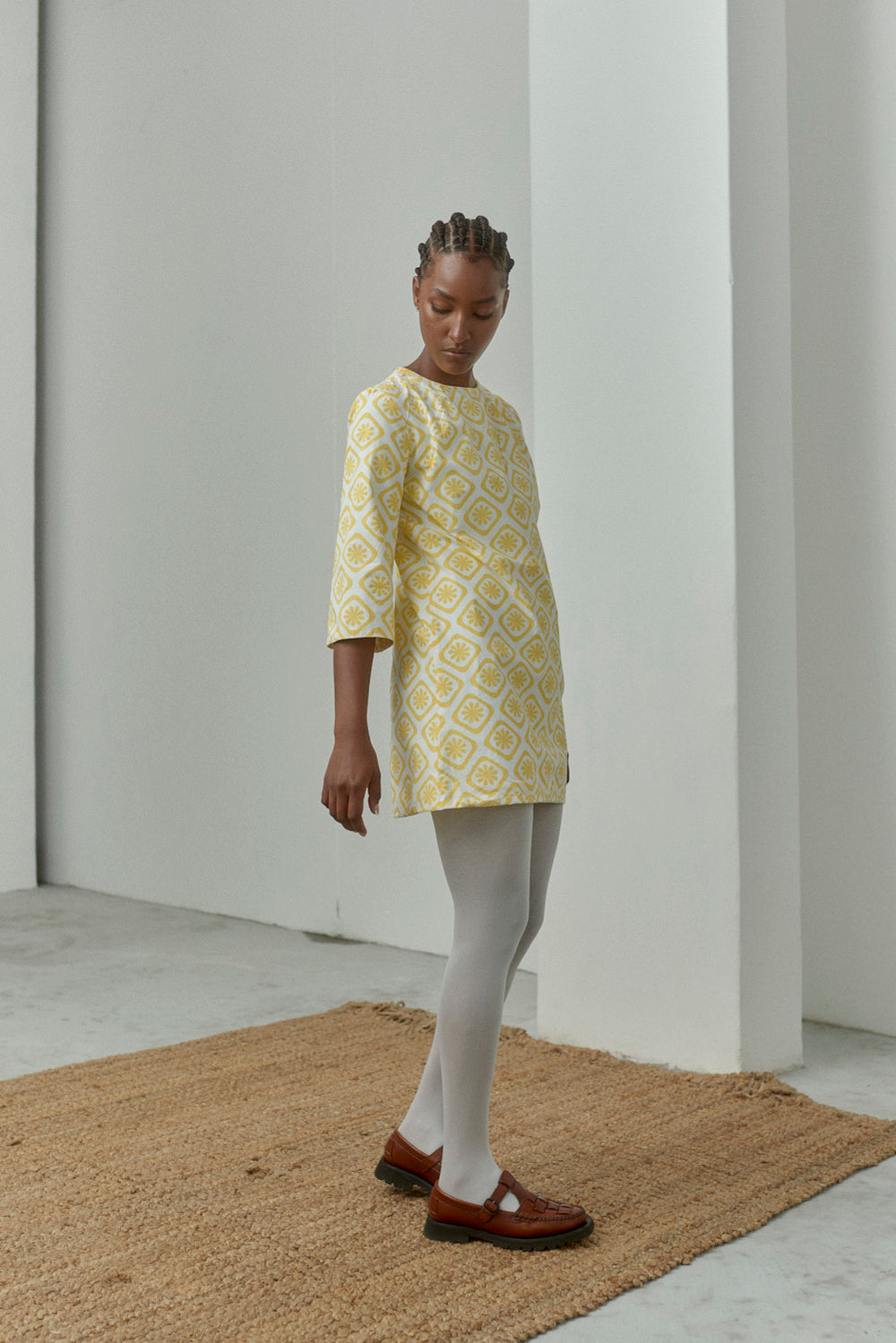 Yellow Mandarin Print Dress