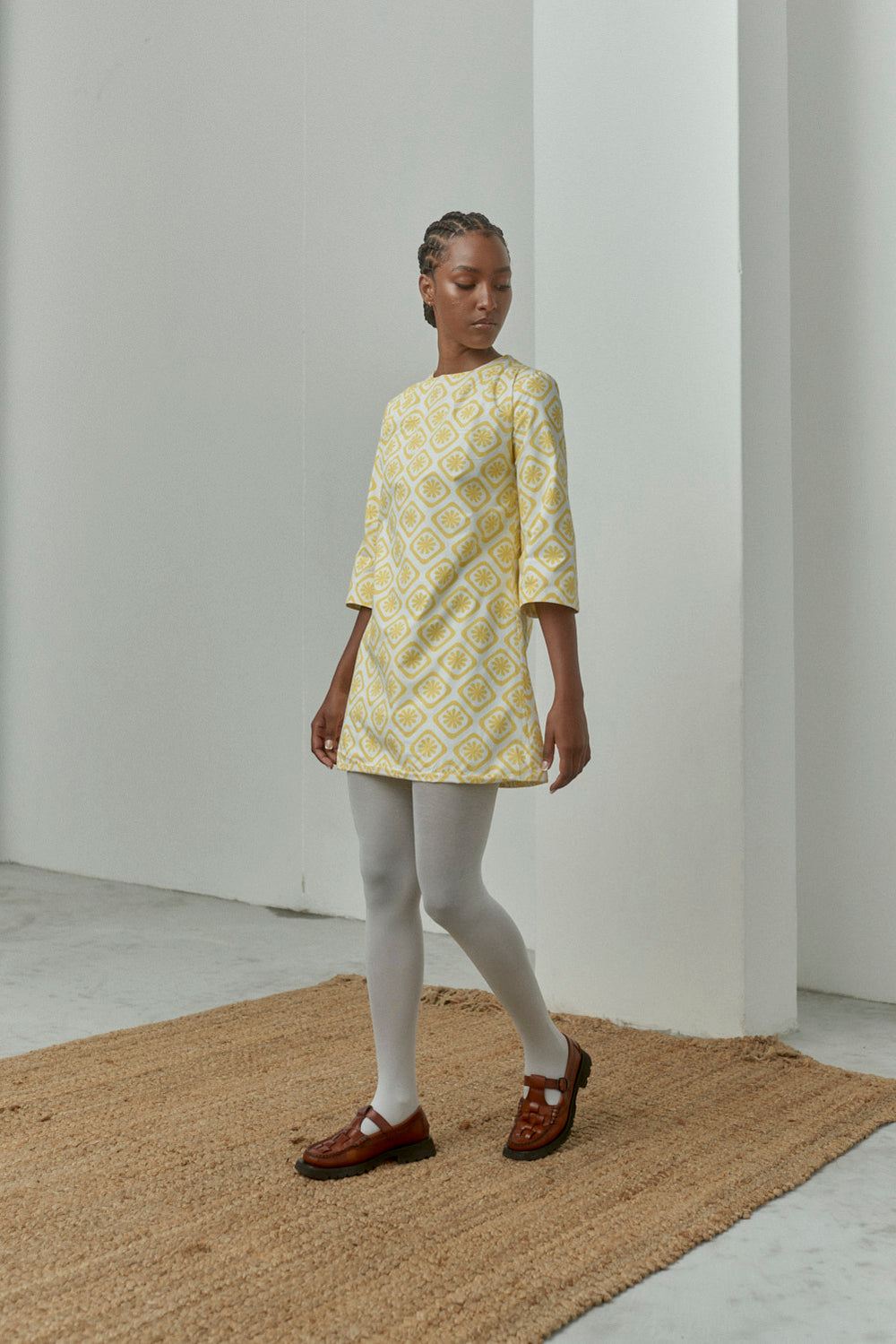 Yellow Mandarin Print Dress