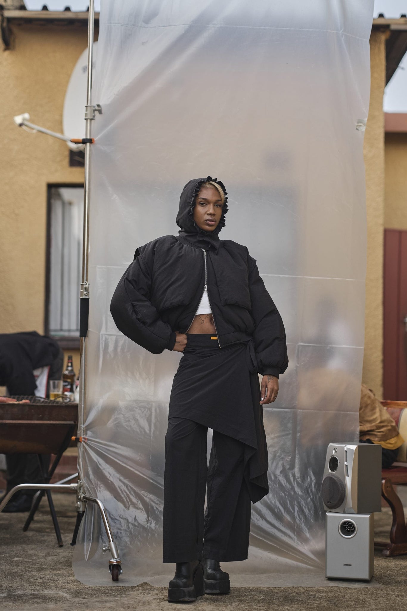 Silver Zip Trousers and Wrap