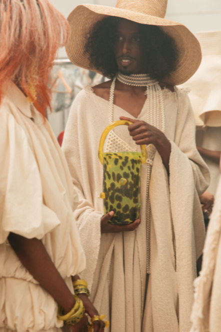 YELLOW DOTTED GLASS BAG