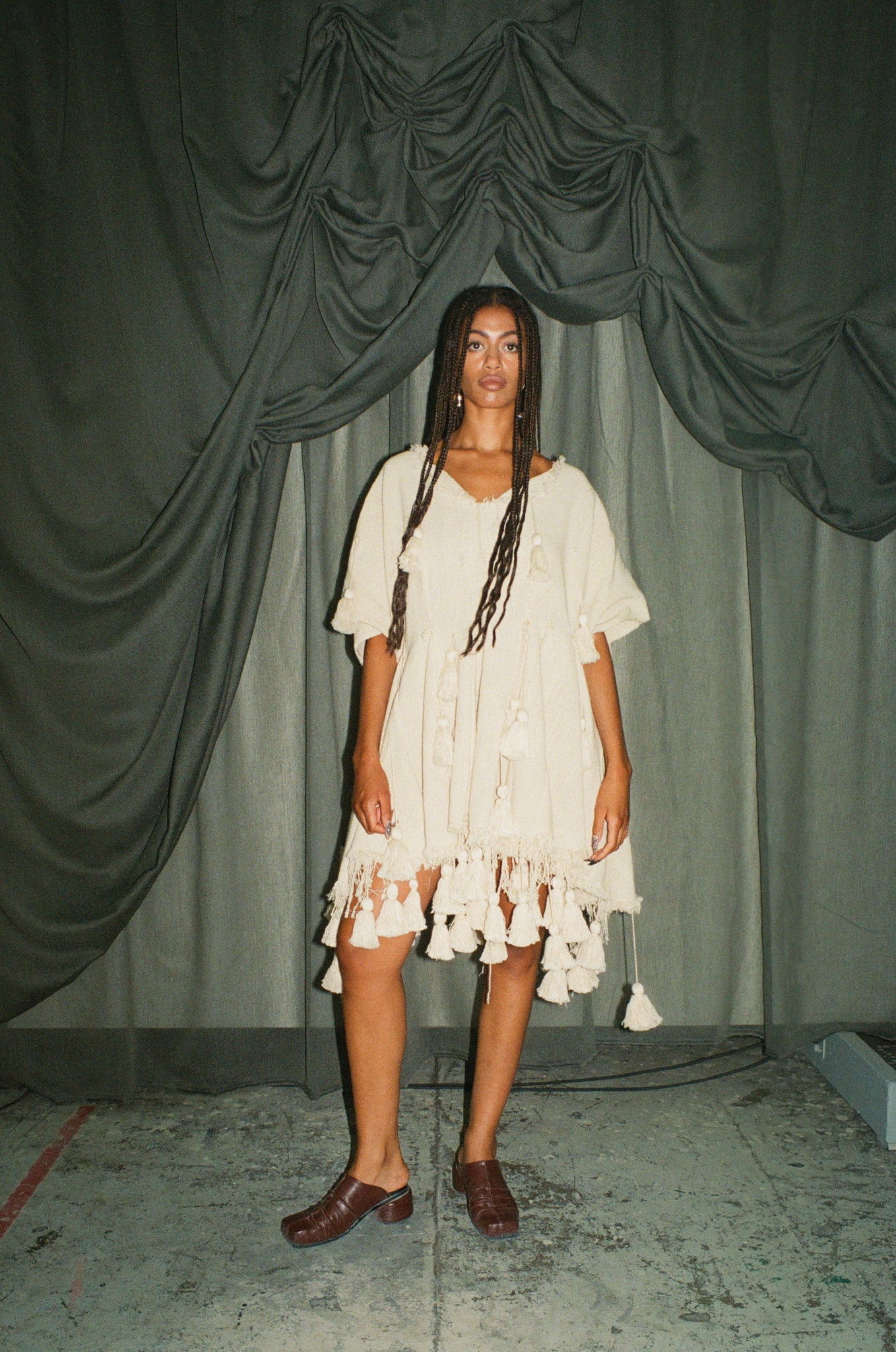 CREAM SMOCK WITH TASSELS