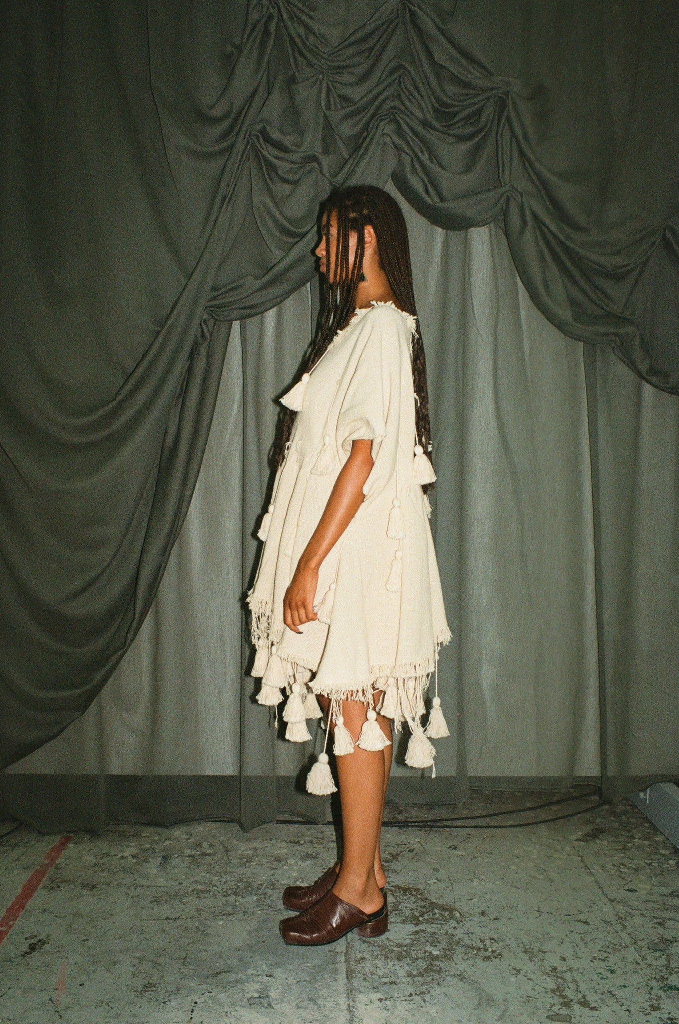 CREAM SMOCK WITH TASSELS