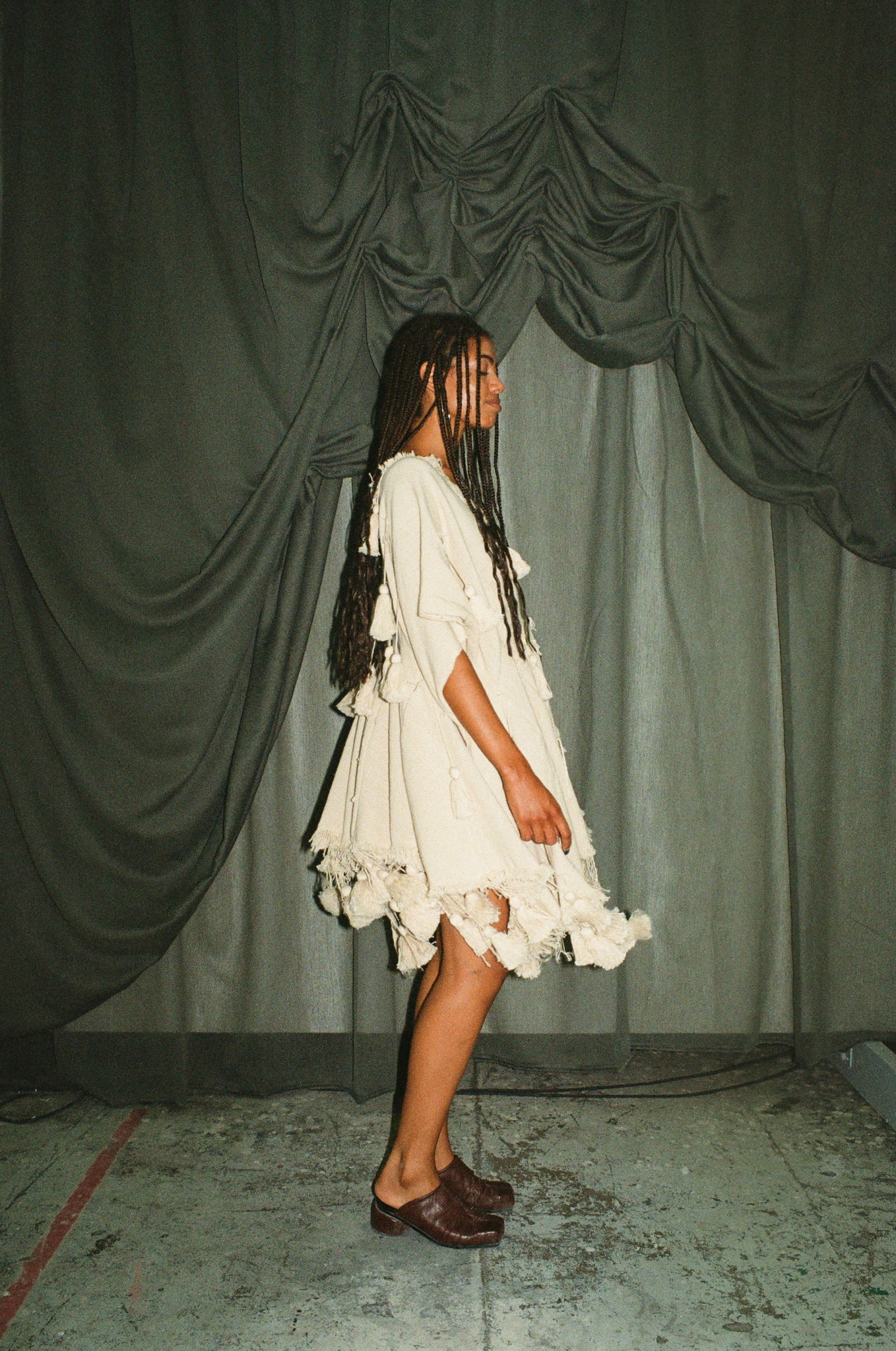 CREAM SMOCK WITH TASSELS